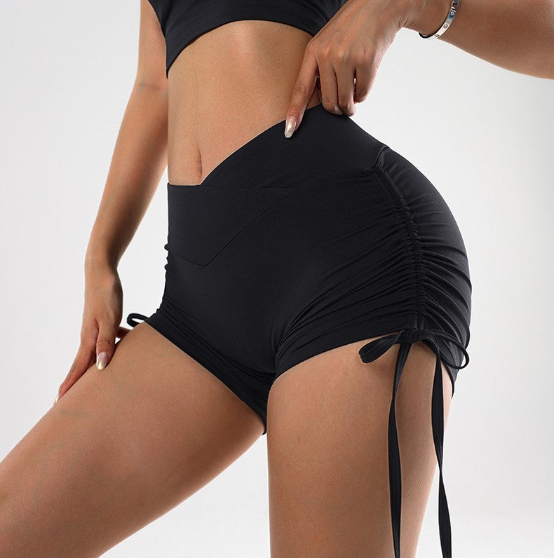 Cross-Waist Shorts with Side Ruched Detailing