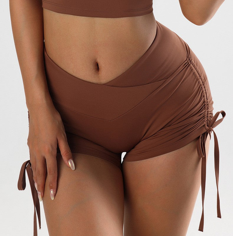 Cross-Waist Shorts with Side Ruched Detailing