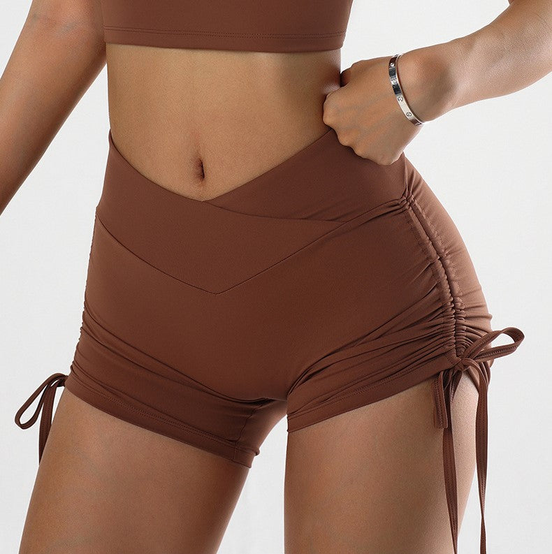 Cross-Waist Shorts with Side Ruched Detailing