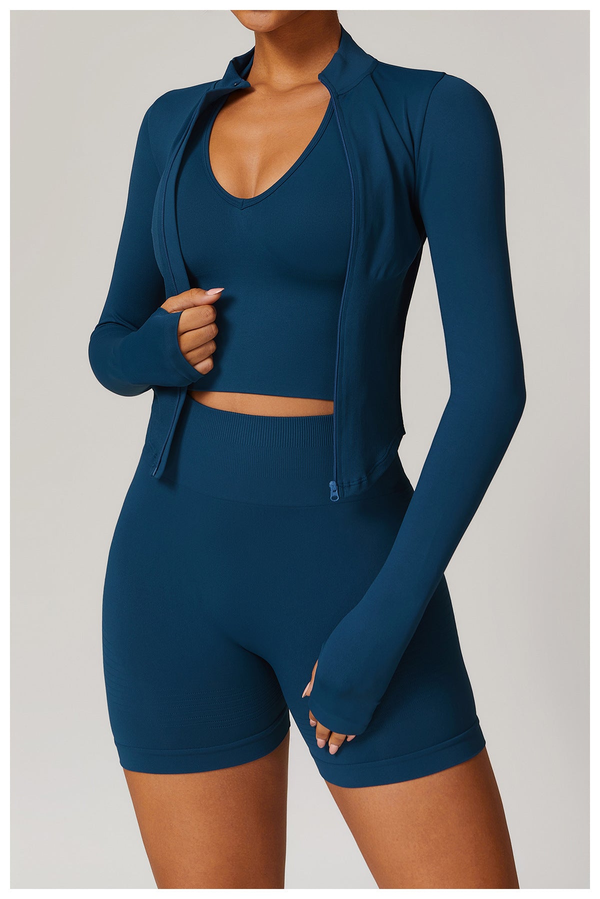 High-Waist Shorts and Jacket Sports Set