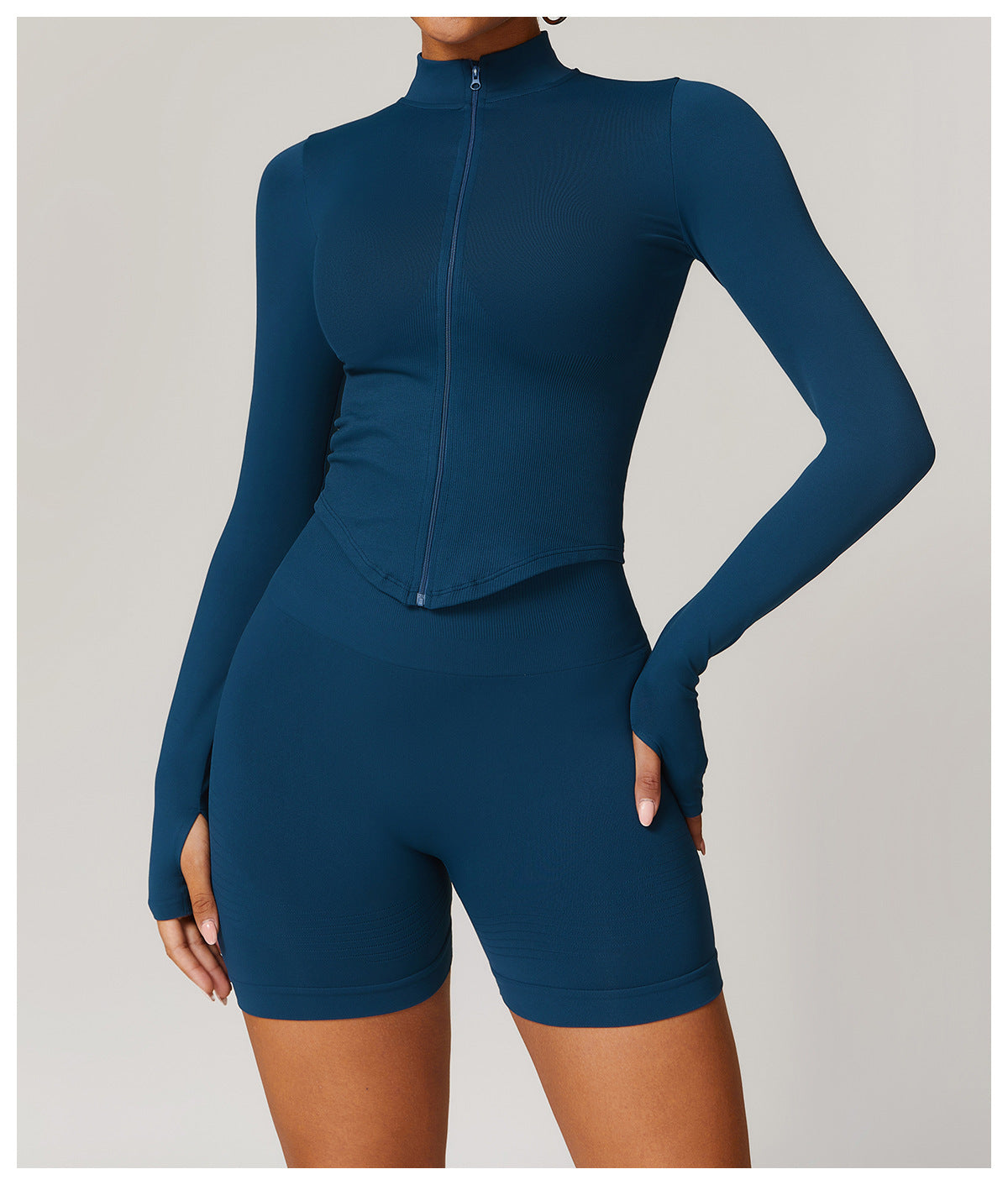 High-Waist Shorts and Jacket Sports Set