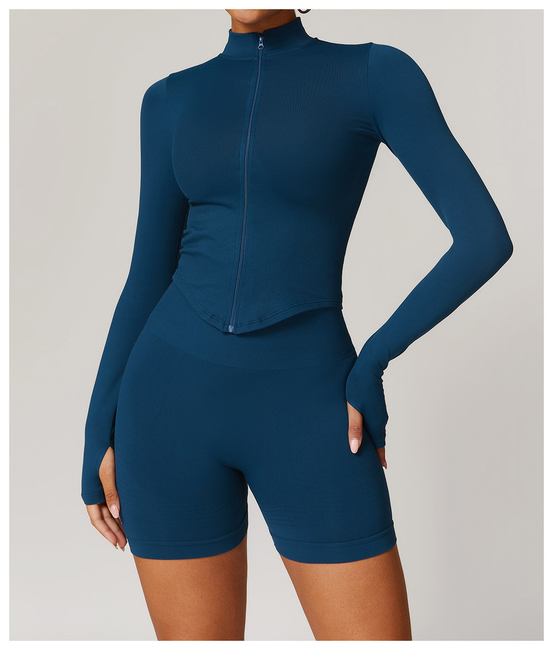 High-Waist Shorts and Jacket Sports Set